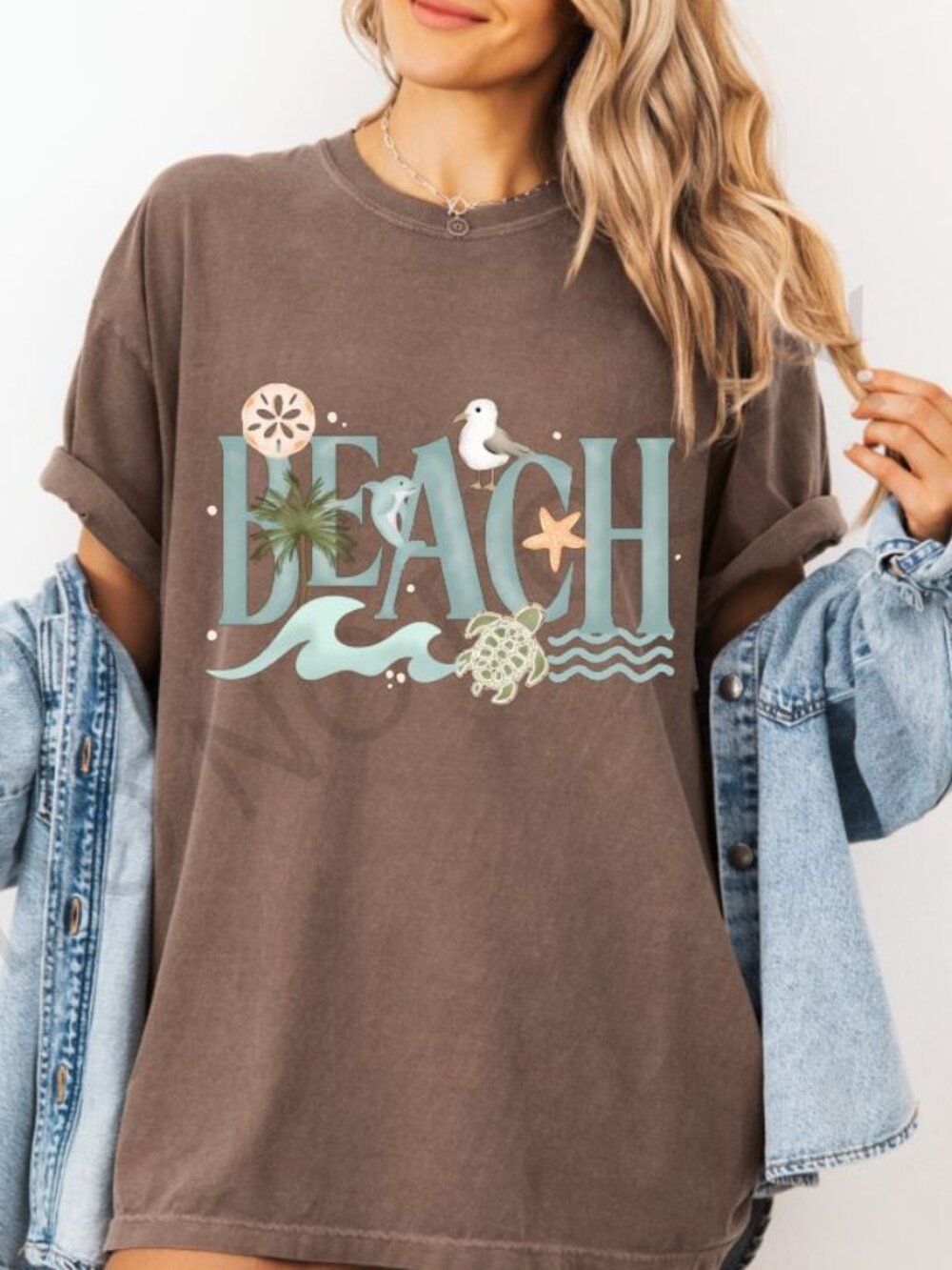 Comfort Colors Beach Shirt Turtle Palm Tree Graphic Tee Coastal Summer Top